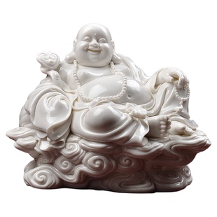 东方泥土《祥云笑佛》德化白瓷弥勒佛雕塑艺术工艺品中式家居摆件