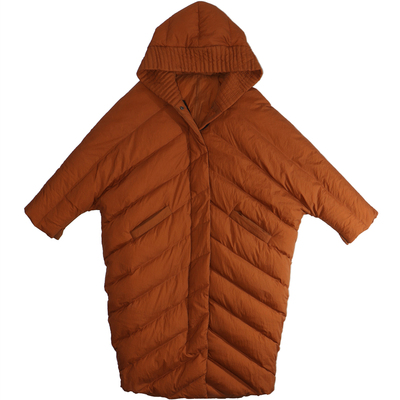 过膝大码设计师茧型斗篷羽绒服