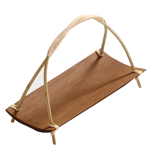 竹制提拿水果篮点心架两用茶点盘茶巾托小提篮零食碟子茶道具摆件