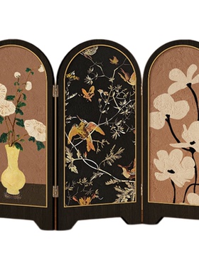 新中式中古风飞鸟屏风桌面摆件