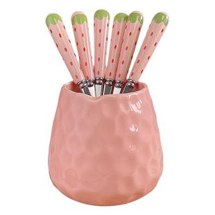 可爱草莓陶瓷叉子水果签高颜值粉少女心点心叉水果甜品不锈钢叉勺