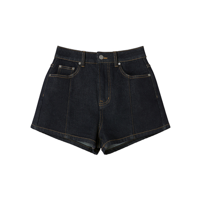Uena原色黑色水洗牛仔短裤