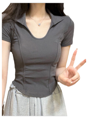 鱼骨正肩V领半袖T恤女2026新款