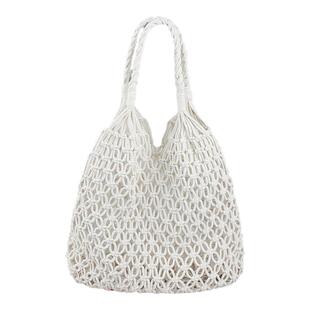法国Montaigne/蒙田2025夏白色单肩镂空编织包网兜度假手提包女包