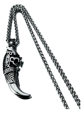 男嘻哈个性钛钢复古龙头狼牙项链