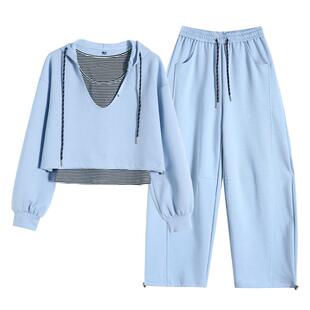 班尼路S&K系列卫衣套装女2026春夏新款连帽短款上衣阔腿弯刀裤QW