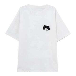 森女部落可爱猫咪休闲宽松白色短袖T恤女夏情侣装设计感小众上衣