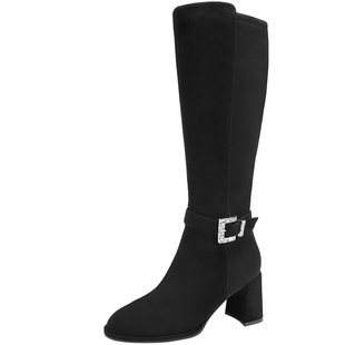 【安悦溪同款】千百度超高跟弹力袜靴女款冬季气质粗跟高筒瘦瘦靴