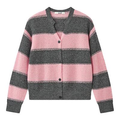 【山羊绒】Laurel劳芮新款灰粉条纹开衫LWD366M07300