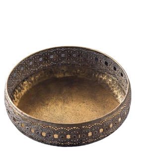 美式复古铁艺镂空圆形托盘酒店餐厅下午茶点心盘装饰果盘法式托盘