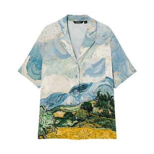 Desigual梵高印花古巴领宽松短袖女士衬衫