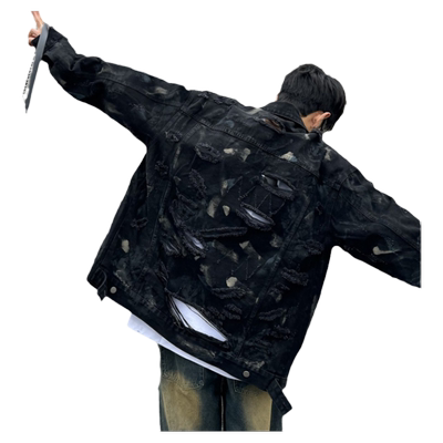 巴家破坏风牛仔夹克小众设计师