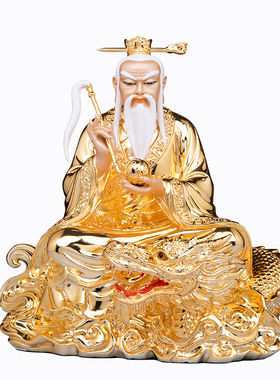 黄铜鸿钧老祖神像坐龙热着色摆件