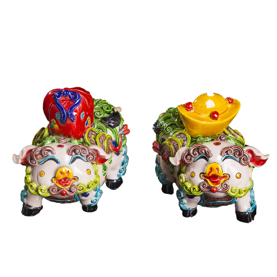 景德镇交趾彩陶招财如意手办摆件