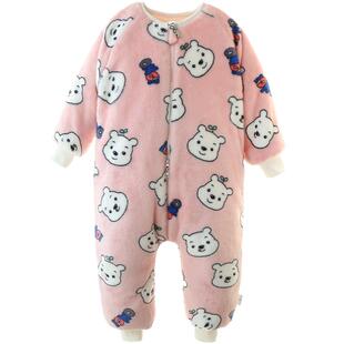 儿童法兰绒宝宝冬季睡衣珊瑚绒男童女童加绒家居服婴儿防踢被睡袋