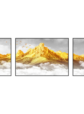 背靠金山客厅沙发背景墙三联画