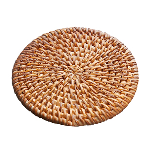 六合堂中式复古秋藤编杯垫 茶托紫砂壶垫铁壶手工实木隔热杯垫