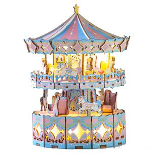 猫的天空之城旋转木马diy八音盒拼装手工音乐盒积木女孩生日礼物