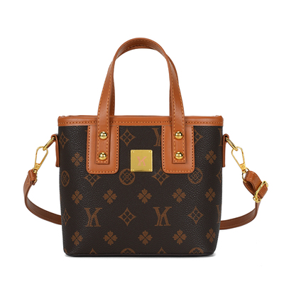 小包包新款复古印花水桶包手提包时尚拼色女包休闲单肩斜挎包