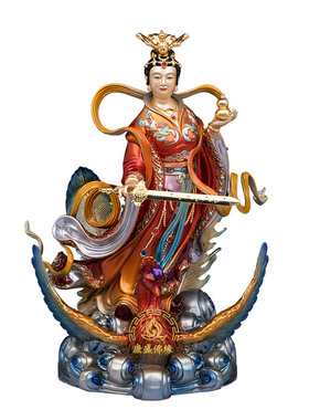 九天玄女女娲铜彩绘供奉神像摆件