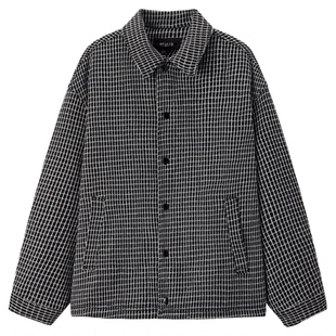 森马夹克男格纹绒感雪尼尔牛仔外套冬季棉服宽松教练服复古时尚潮