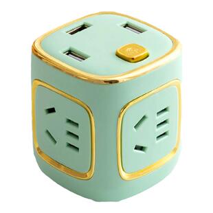 全铜绿色魔方插座充电智能一转多插线板插排带USB接线板插座