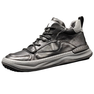 男鞋秋冬款2025秋季新款运动休闲高帮皮鞋男士真皮脚宽板鞋男款潮