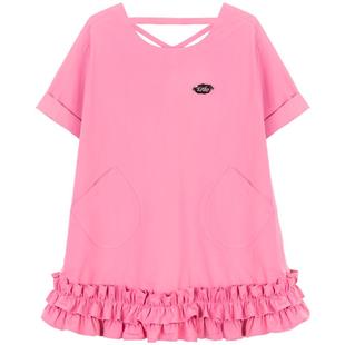 KEIKO 甜美褶皱木耳花边宽松连衣裙26春夏俏微胖女生显瘦a字裙子