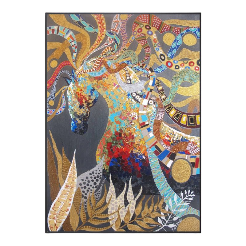 现代简约风抽象手绘马到成功油画客厅玄关装饰画沙发背景墙挂画