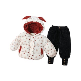 女童冬装套装巨好看儿童加厚保暖婴儿夹棉衣服女宝宝冬加绒两件套