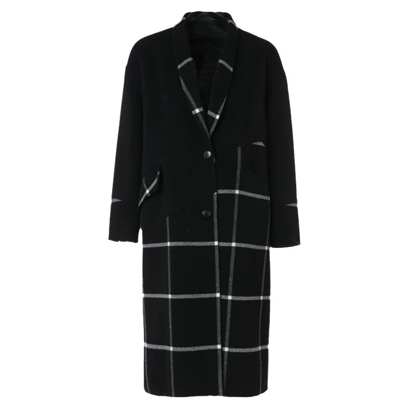 乔万尼流行简约直筒格子毛呢外套