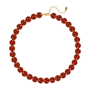 宝儿姐元宝扣纯银项链复古925红色红玛瑙串珠项链轻奢新中式颈链