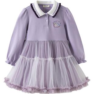 戴维贝拉女童公主裙儿童连衣裙2026春季新款女孩紫色裙子童装大童