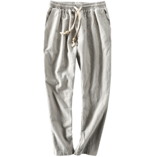 2025新款草民麻衣休闲透气亚麻长裤男夏季宽松大码潮流九分裤复古