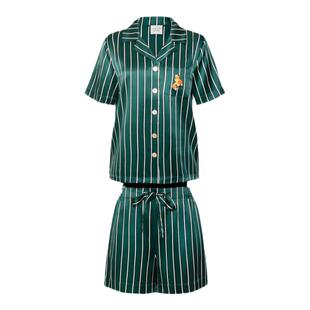 BEAST野兽派小狐狸绿条纹印花22姆米真丝睡衣短袖女礼物