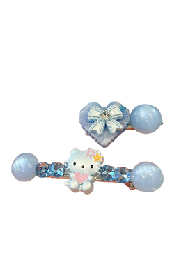 清新蓝色Hello Kitty发夹爱心蝴蝶结水钻边夹少女心鸭嘴夹刘海夹