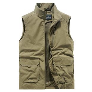 男式马夹春秋薄款速干坎肩外套宽松大码透气休闲多袋工装背心马甲