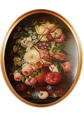 欧式复古做旧板画植物花卉油画
