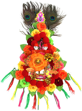 拜神金花神红潮州拜老爷用品神龛神台柜雀尾潮汕大金花球挂红凤尾