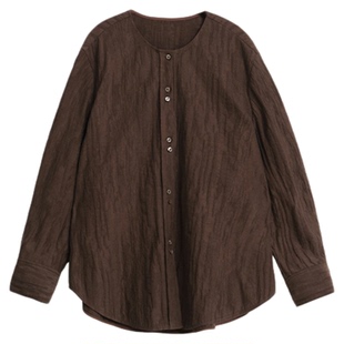 ltyp旅途原品 新店专享五折NO.218 亚麻收褶圆领长袖衬衫上衣初春