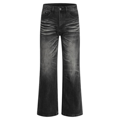 HY711自然落色猫须闪电纹牛仔裤