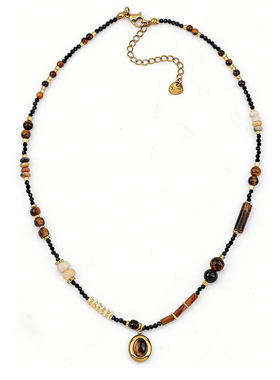 黑棕色虎眼石复古小众设计项链