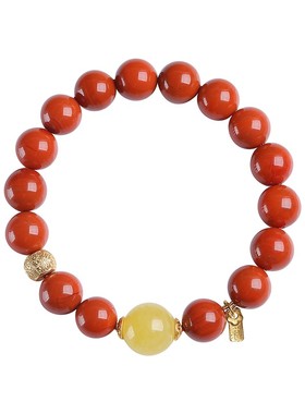 保真满肉南红玛瑙黄水晶手串