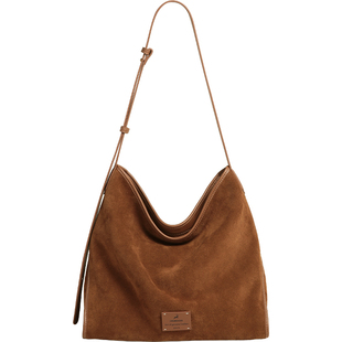 妙迪麂皮绒hobo包慵懒风托特包大容量轻便棕色通勤斜挎背大包包女