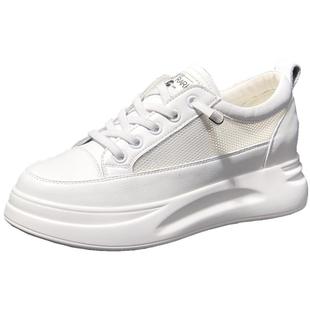 小白鞋女2025新款夏季薄款透气网面鞋百搭厚底松糕5CM内增高女鞋