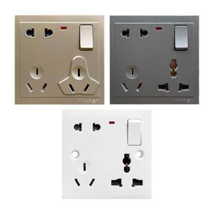 曼科开关插座家用明暗装86带指示灯二三三八孔灰金色万能多用面板