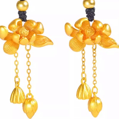 古法女999金包银两世欢莲花吊坠