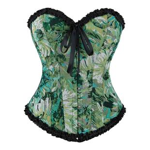 欧美复古束身衣抹胸背心鱼骨外穿紧身胸衣新款油画印花塑身衣