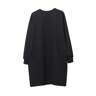 2025春季新款高级感中长款大码长袖连衣裙黑色宽松减龄休闲打底裙