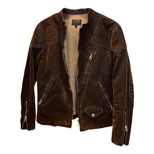 美式复古水洗做旧毒液机车夹克非真皮罕见的牛仔面料短款男士外套